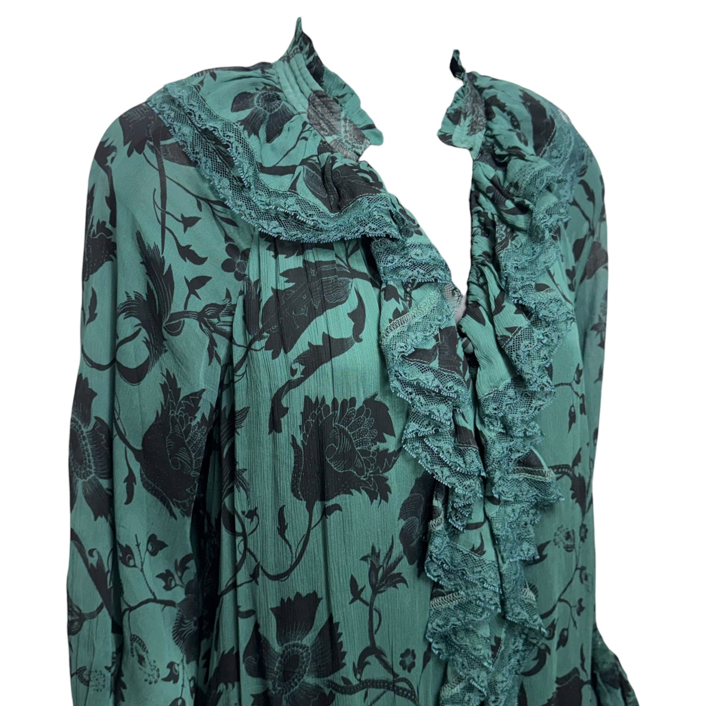 Ruffle V-Neck Tunic Dress By Florence Balducci X Anthropologie In Green, Size: XS