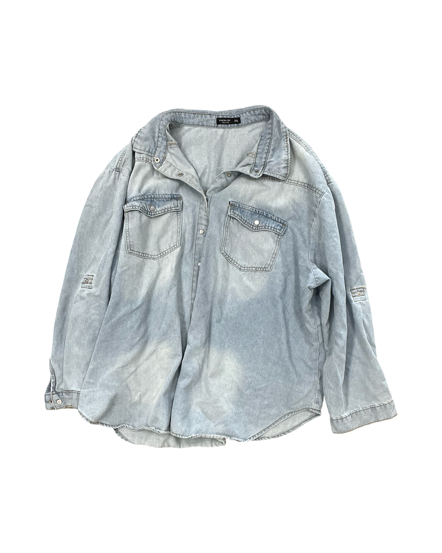 Blouse Ls By Shein In Blue Denim, Size:2X