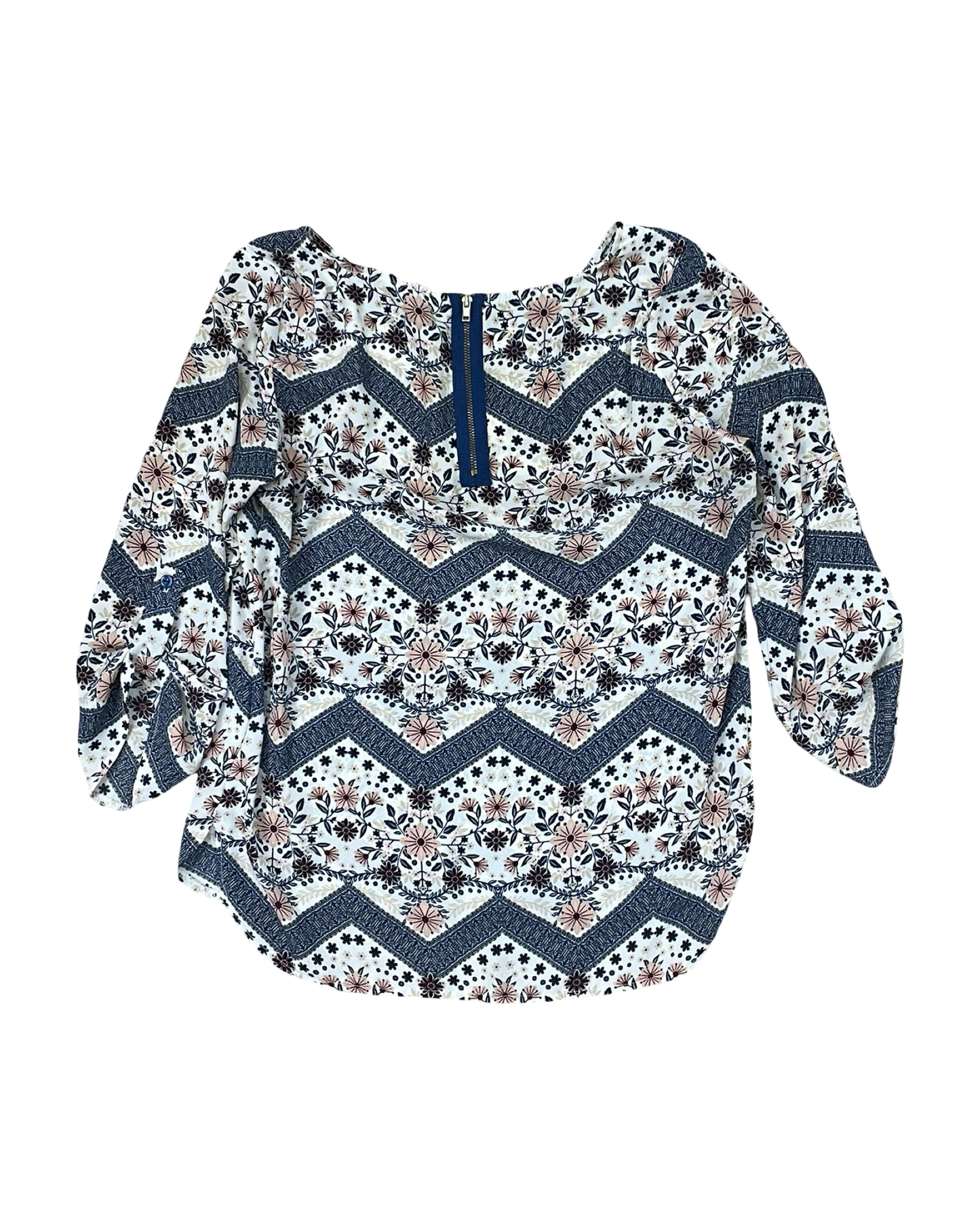Top 3/4 Sleeve By Pink Rose In Blue & Cream, Size:Xl