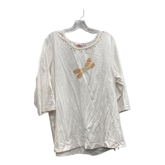 Top 3/4 Sleeve By Quaker Factory In White, Size:2X