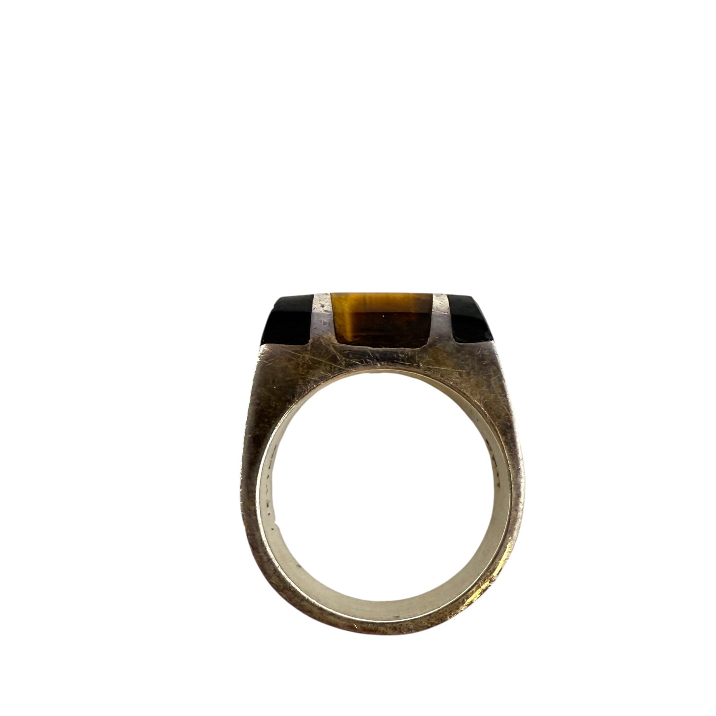 Vintage Sterling Silver Tigers Eye & Onyx Ring, Size: 9