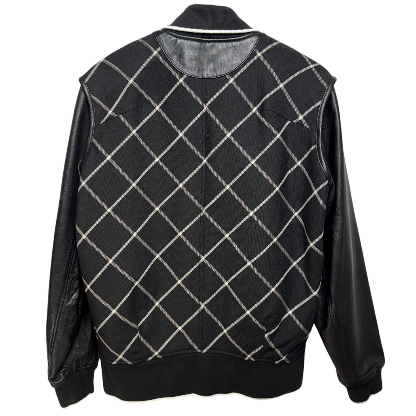 Edith' Windowpane Check Leather Sleeve Bomber Jacket By Rag And Bone In Black & White, Size: 0