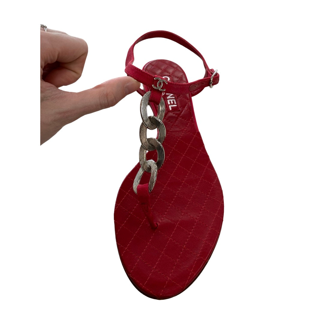 Sandals Luxury Designer By Chanel In Red, Size:8