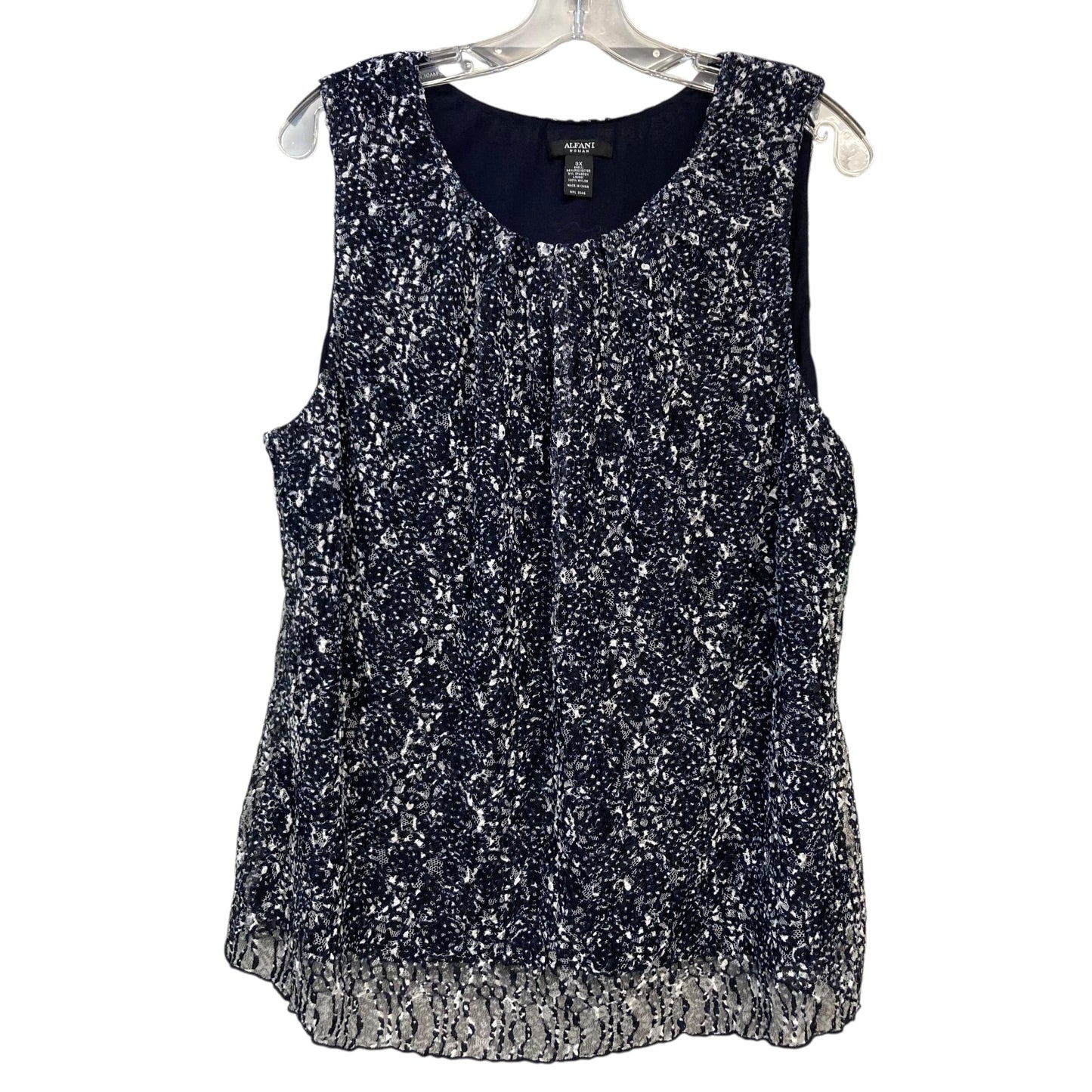 Top Sleeveless By Alfani In Blue & White, Size:3X