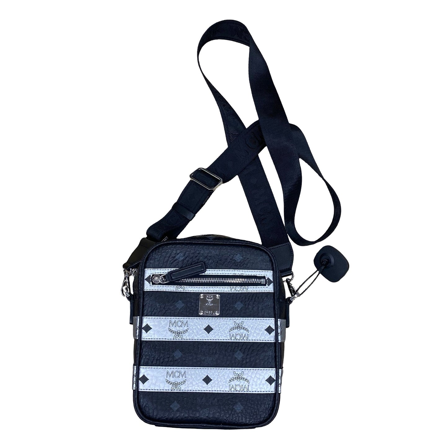 Handbag Luxury Designer By Mcm In Black & Silver, Size:Small