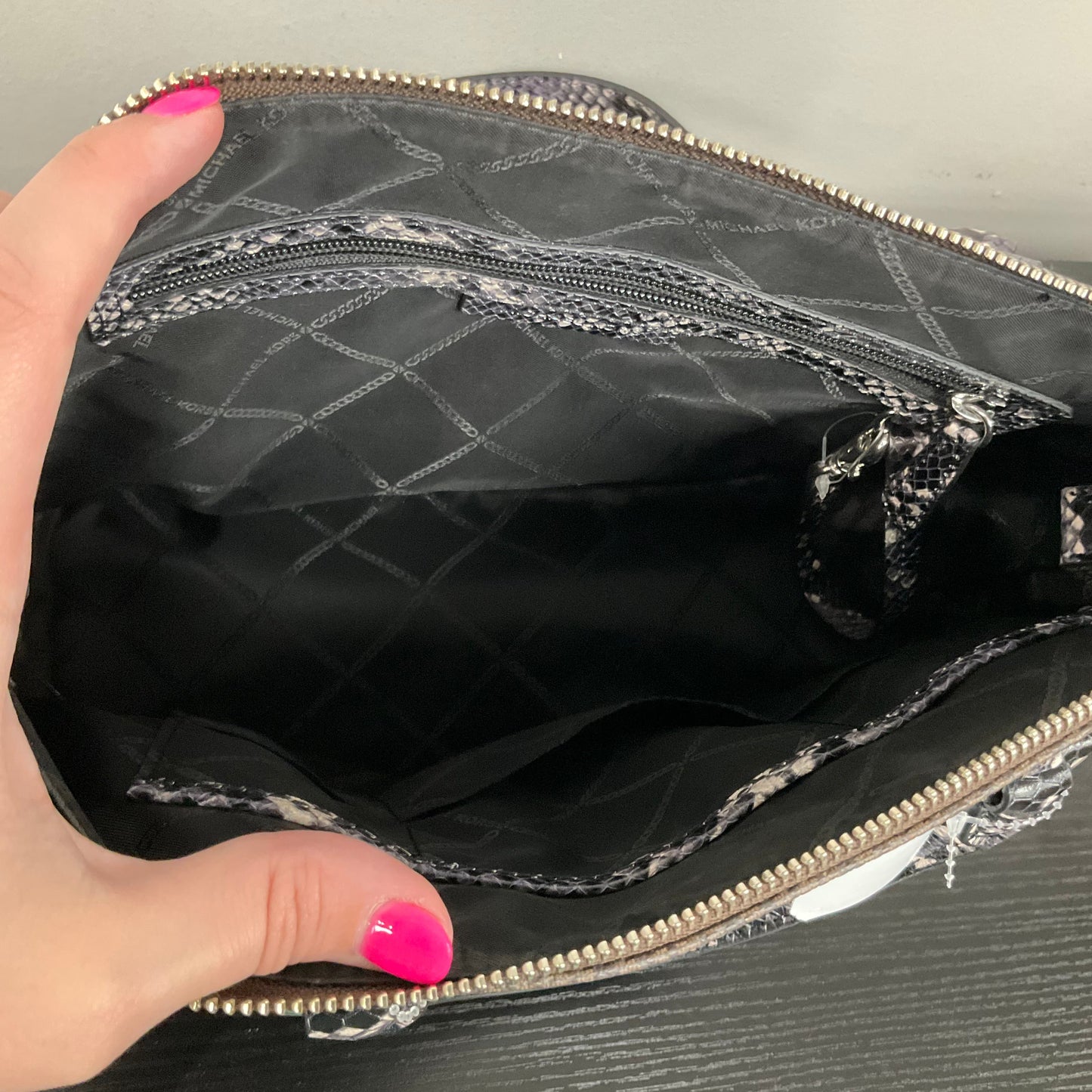 Handbag Designer By Michael Kors In Snakeskin Print, Size:Medium