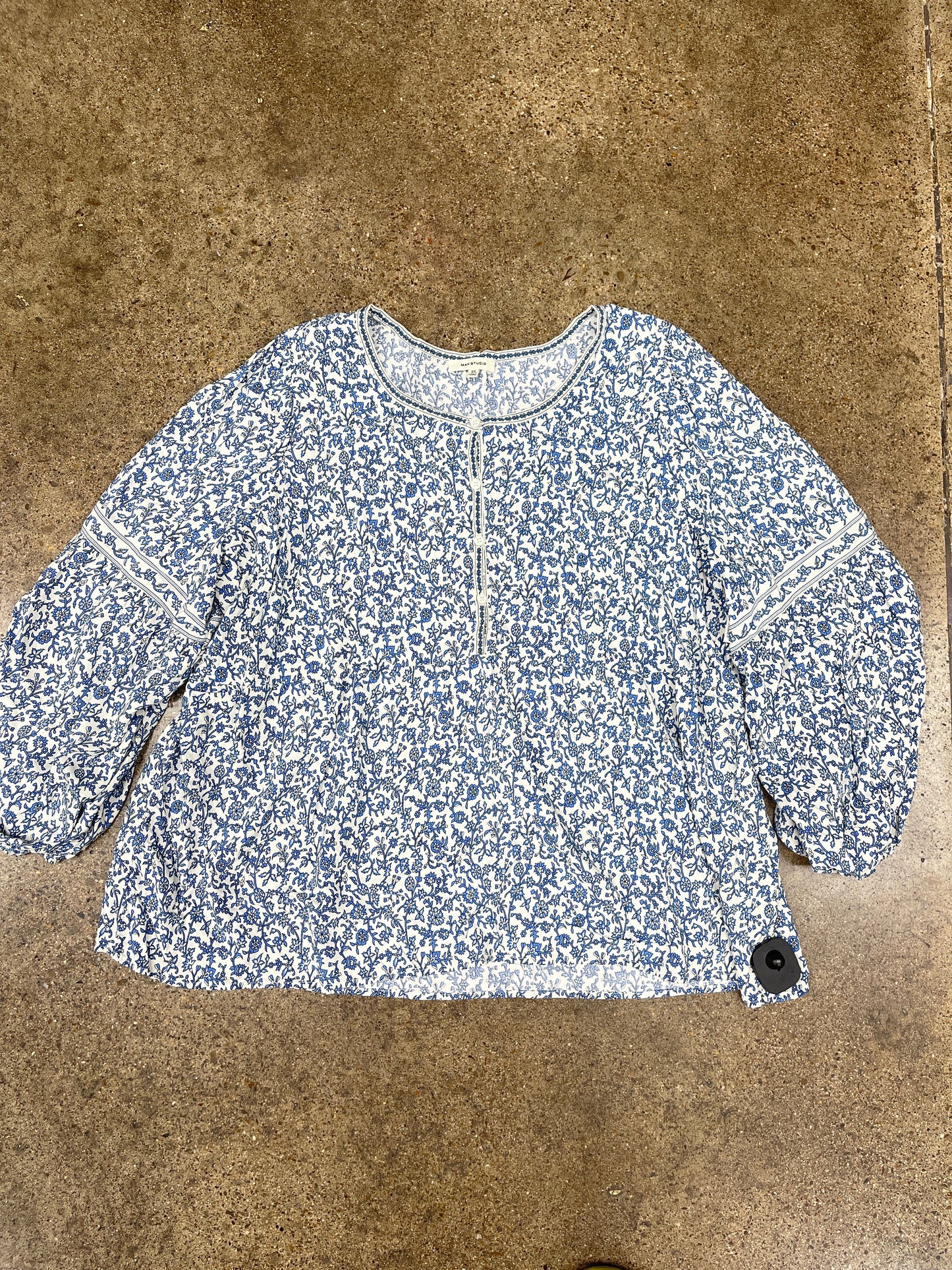 Top Ls By Max Studio In Blue & White, Size:2X