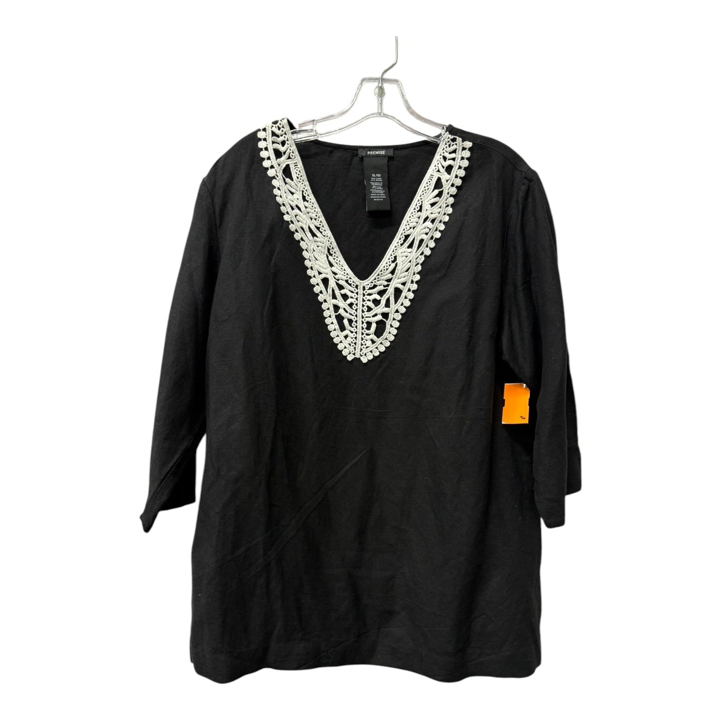 Top 3/4 Sleeve By Premise In Black & White, Size:Xl