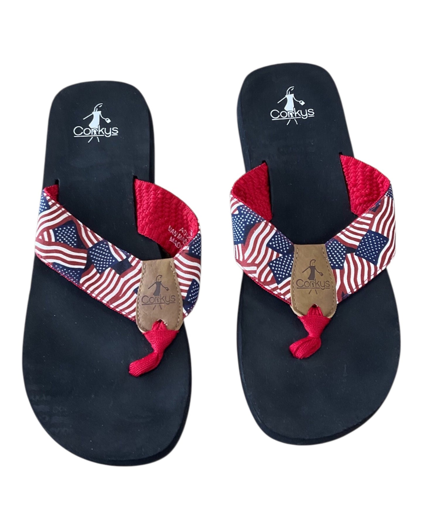 Sandals Flip Flops By Corkys In Blue Red & White, Size:8