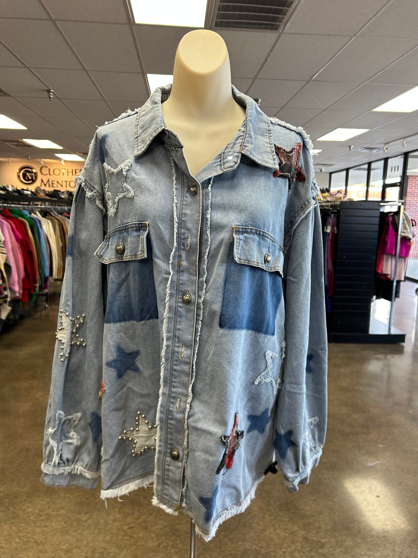 Jacket Denim By Pol In Blue Denim, Size:M