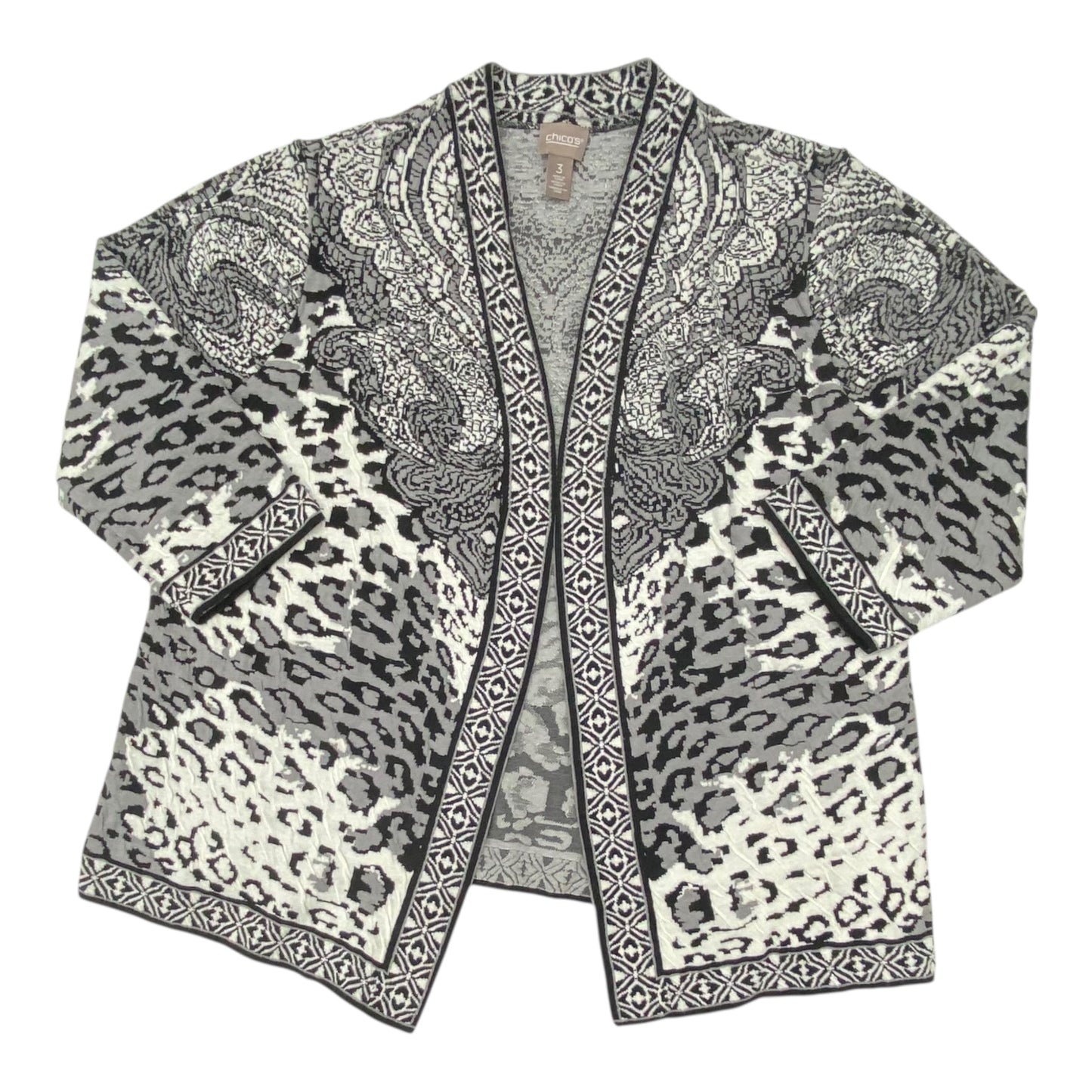 Sweater Cardigan By Chicos In Black & White, Size:Xl