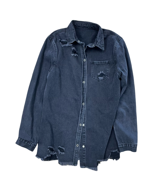 Jacket Denim By Clothes Mentor In Black Denim, Size:L