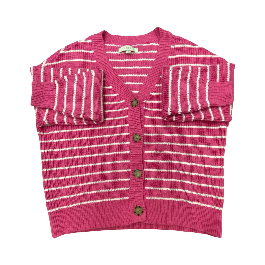 Sweater Cardigan By Loft In Pink & White, Size:L