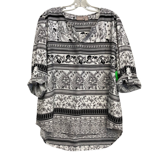Top 3/4 Sleeve By Chicos In Black & White, Size:L