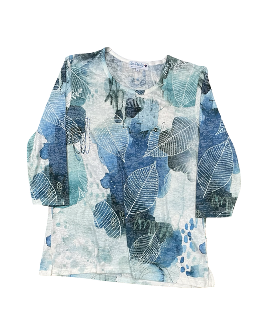 Top 3/4 Sleeve By Clothes Mentor In Blue & White, Size:M
