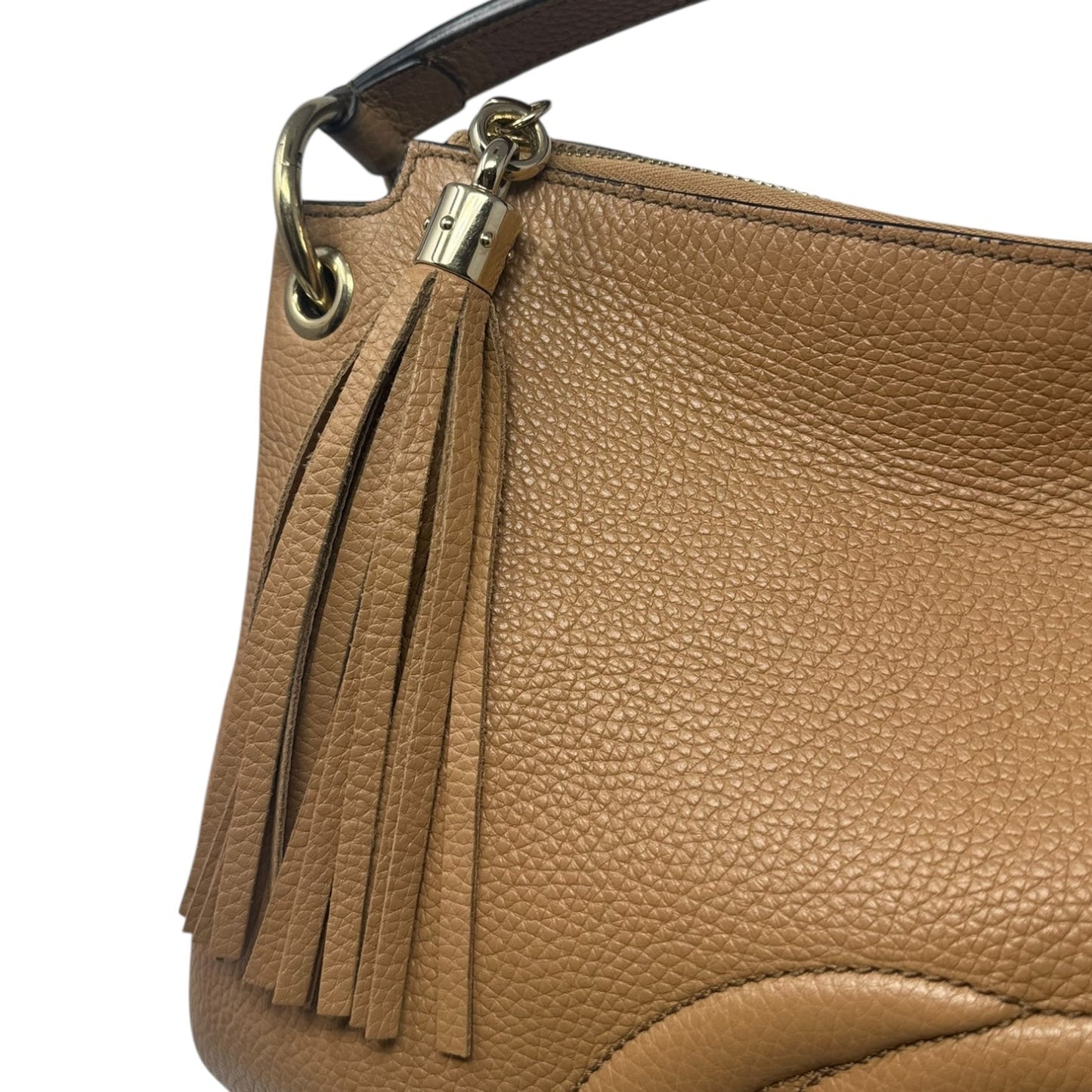 Soho Pebbled Leather Convertible Handbag Luxury Designer By Gucci, Size: Large