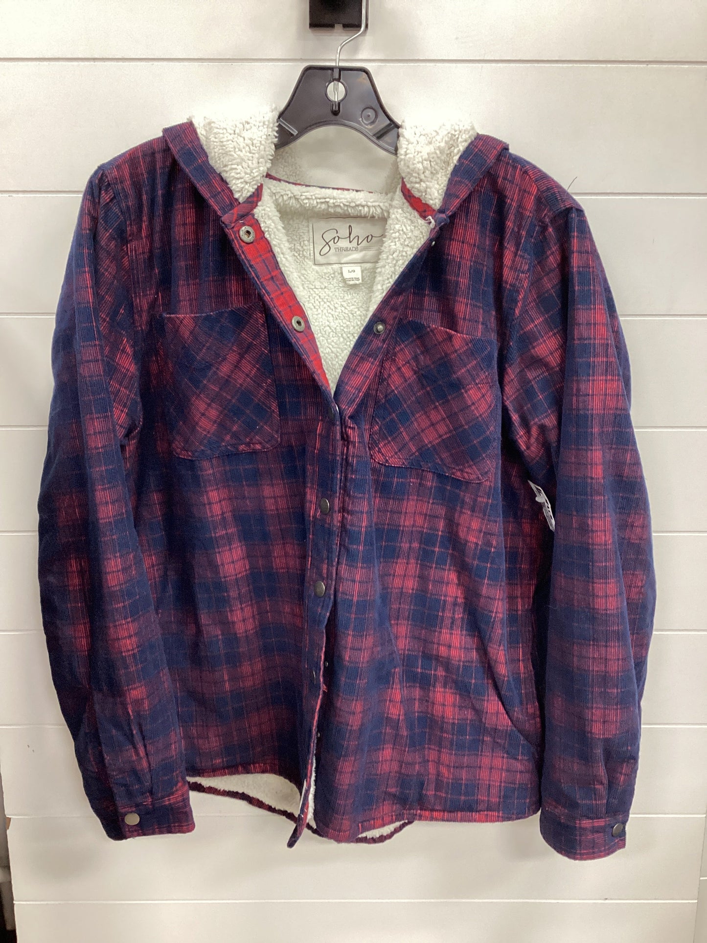 Coat Faux Fur & Sherpa By Soho Design Group In Black & Red, Size:L