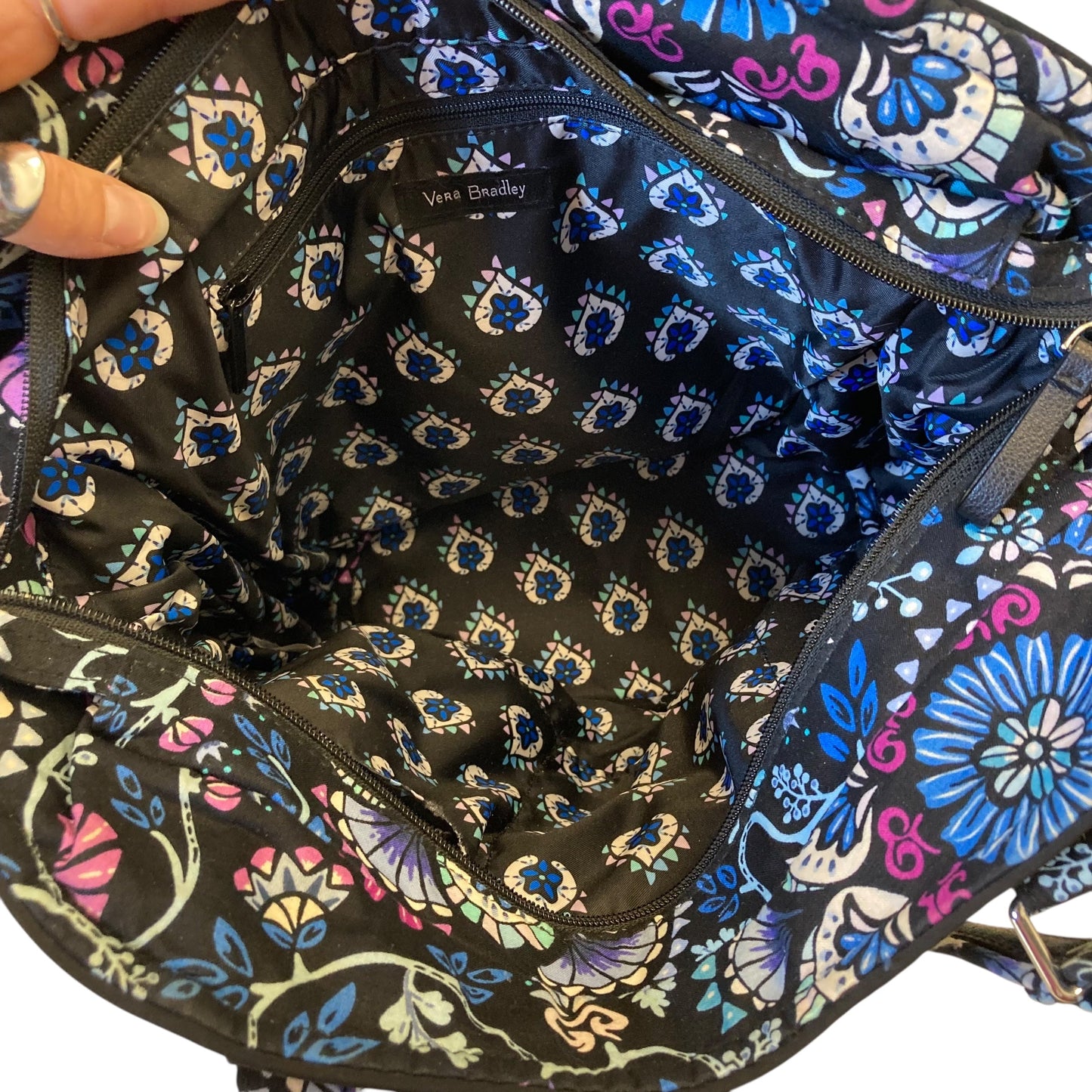 Handbag By Vera Bradley In Black & Blue, Size:Large