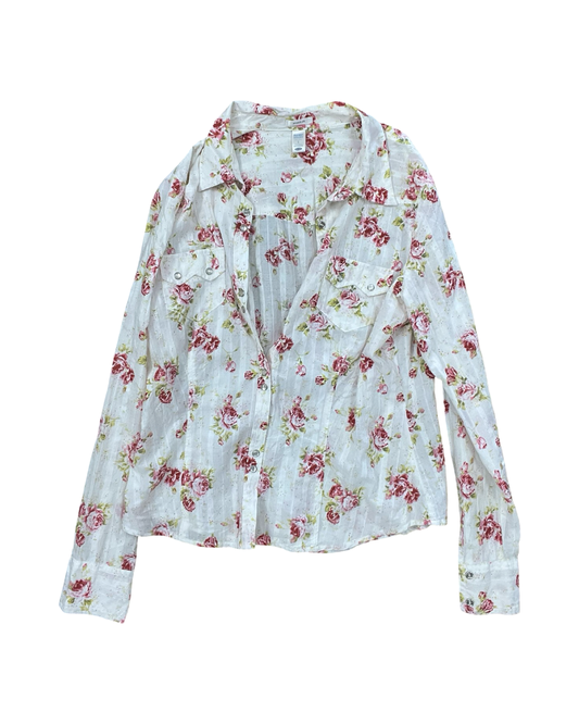Blouse Ls By Old Navy In Cream & Pink, Size:L