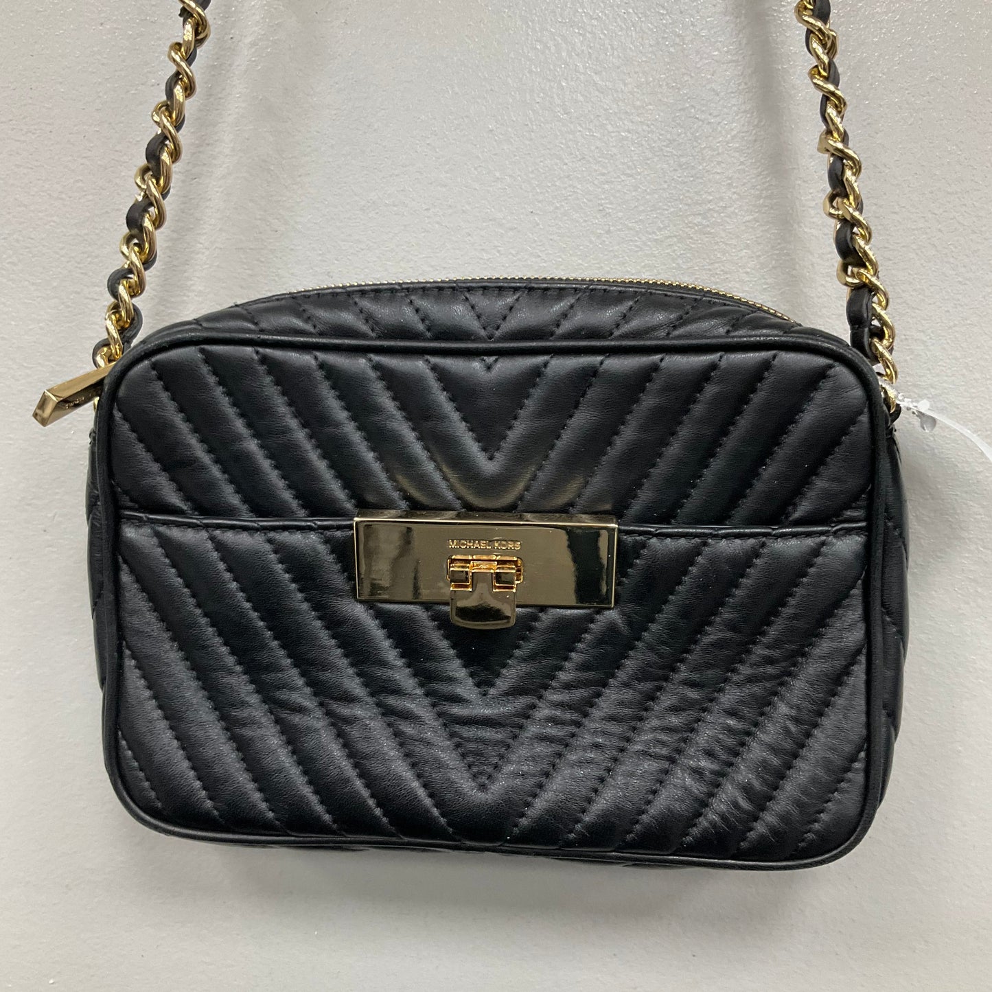 Crossbody Designer By Michael Kors In Black & Gold, Size:Small