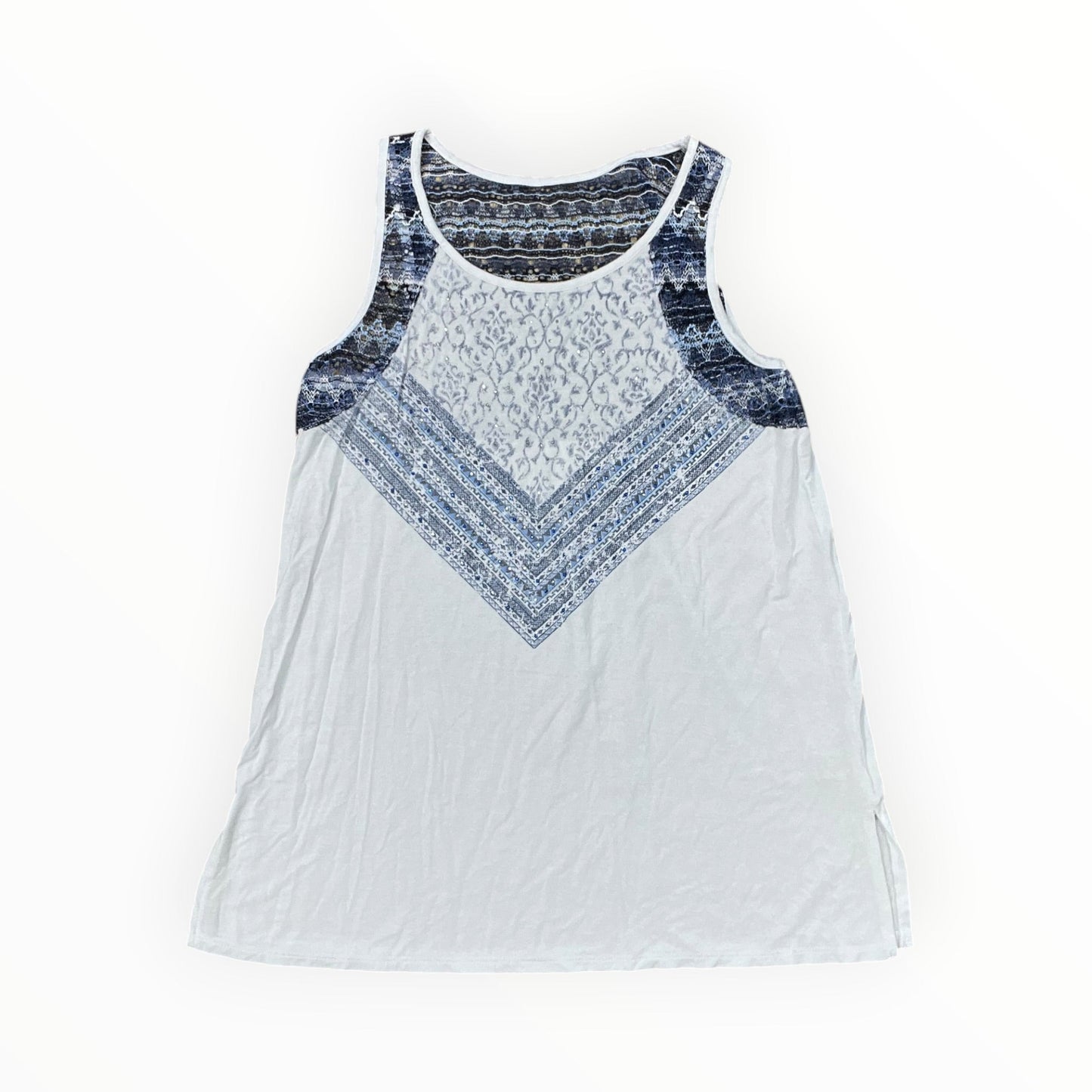 Top Sleeveless By Tru Self In Blue & White, Size:M