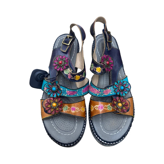 Sandals Heels Wedge By Spring Step In Floral Print, Size:10