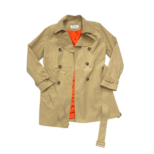 Coat Trench Coat By Calvin Klein In Beige, Size:S