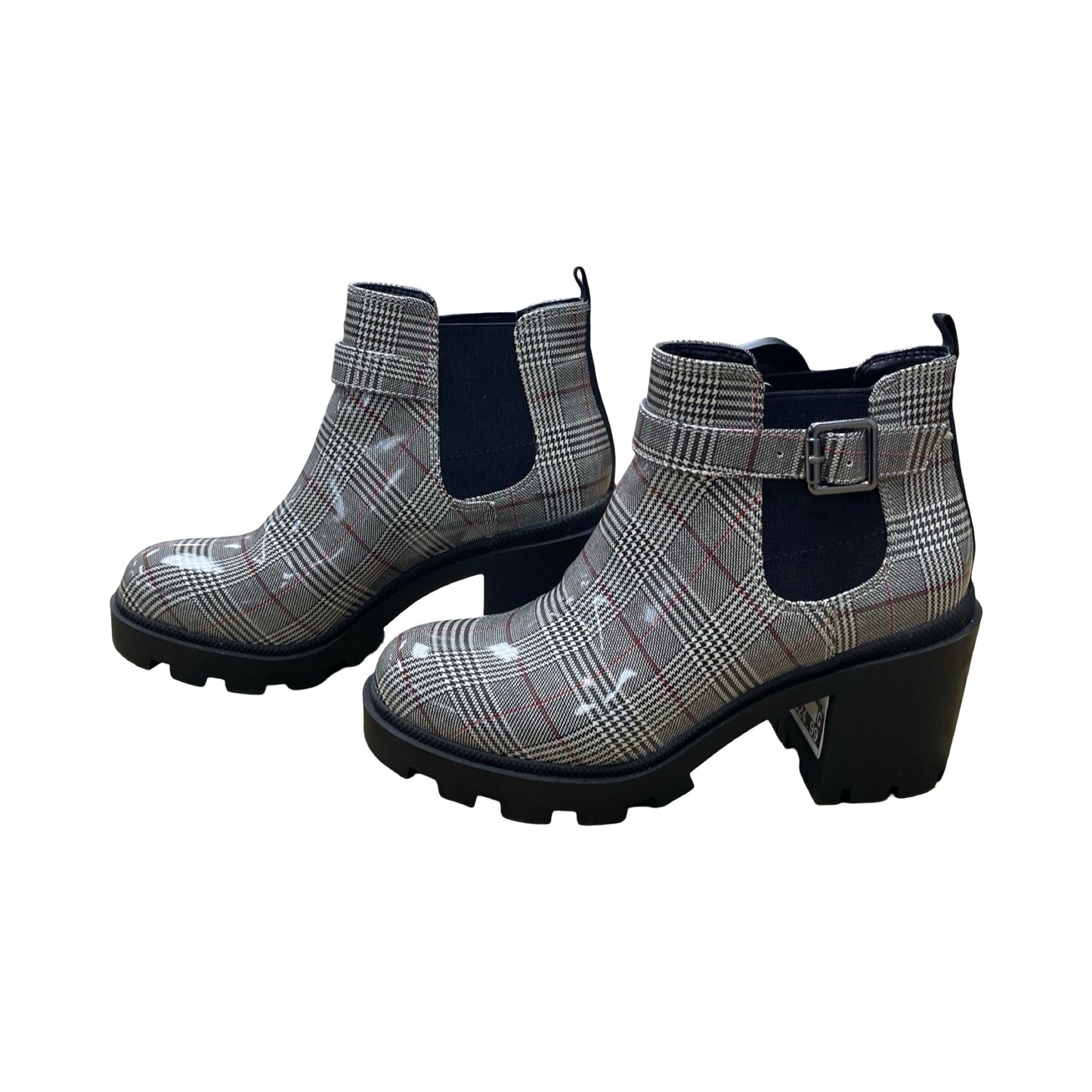 Boots Ankle Heels By Mix No 6 In Plaid Pattern, Size:6.5