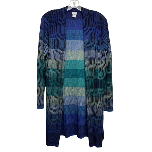 Sweater Cardigan By Chicos In Blue & Green, Size:L