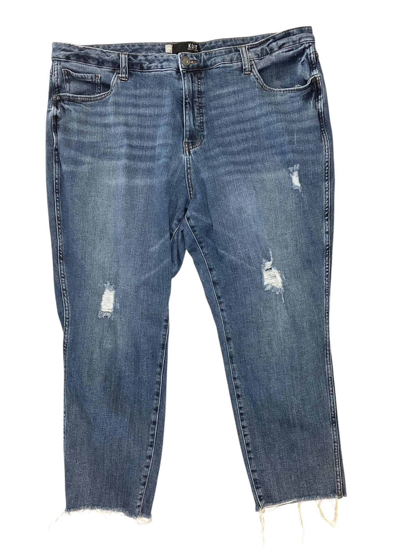 Jeans Straight By Kut In Blue Denim, Size:22