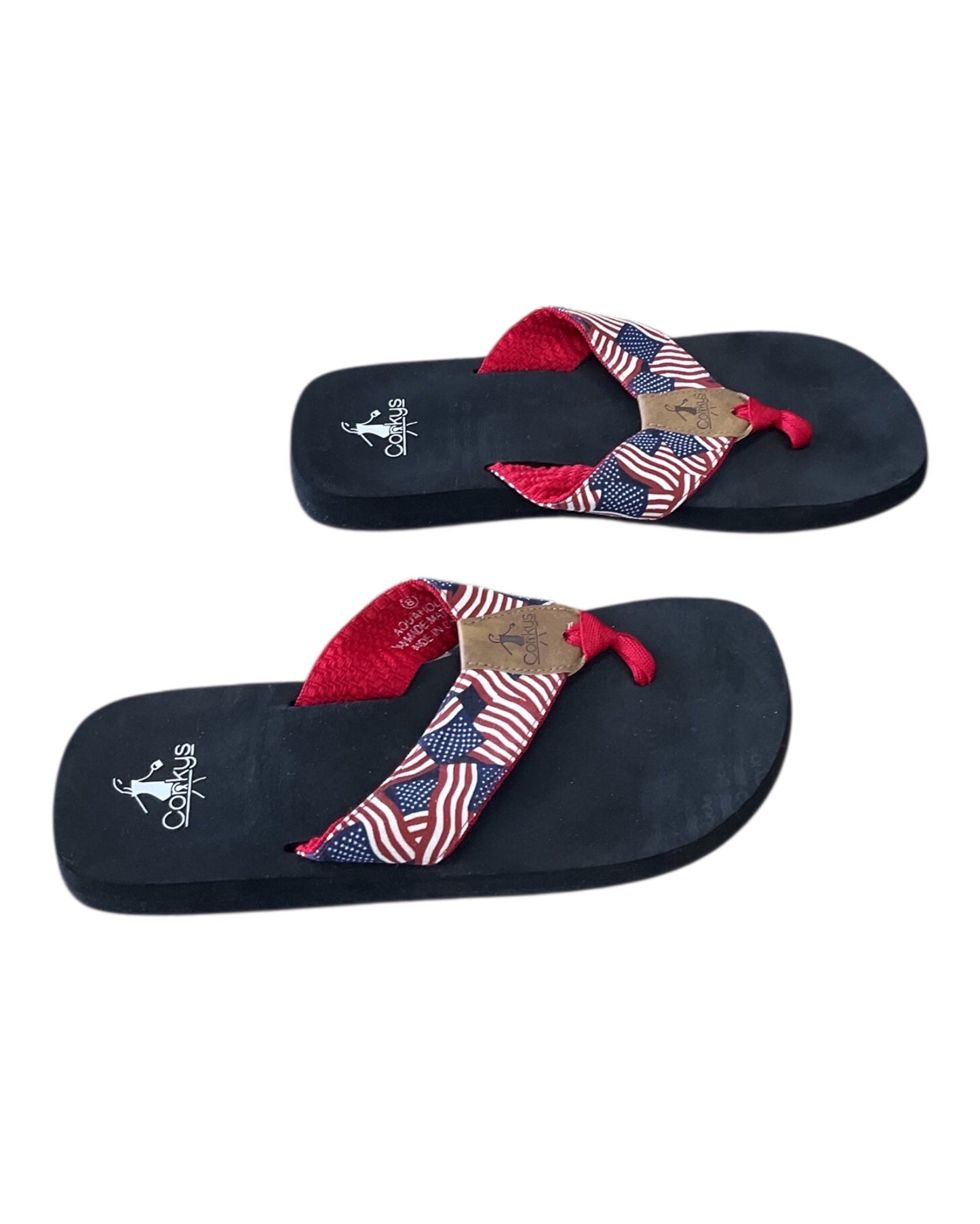 Sandals Flip Flops By Corkys In Blue Red & White, Size:8