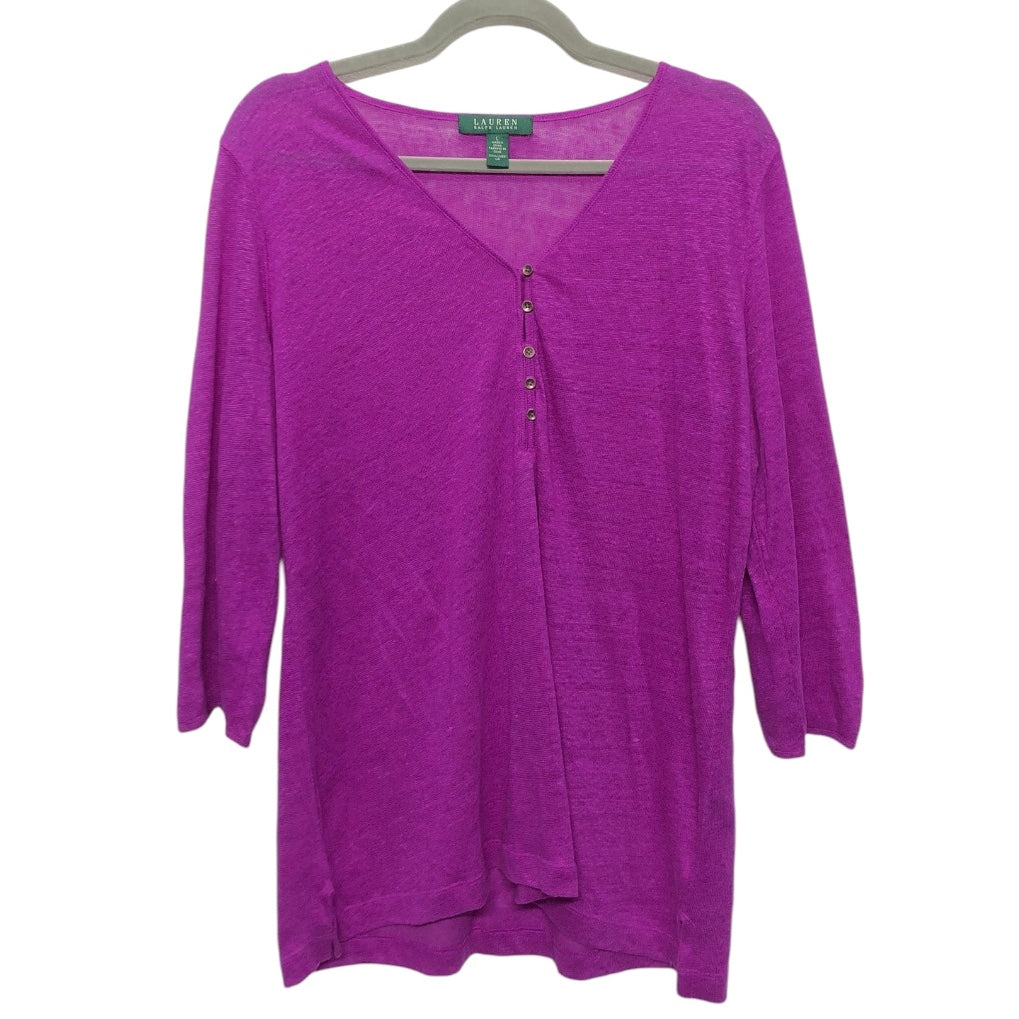 Top 3/4 Sleeve By Lauren By Ralph Lauren In Purple, Size:L