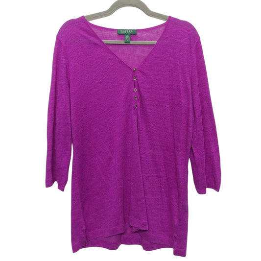 Top 3/4 Sleeve By Lauren By Ralph Lauren In Purple, Size:L