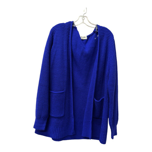 Sweater Cardigan By Zenana In Blue, Size:1X