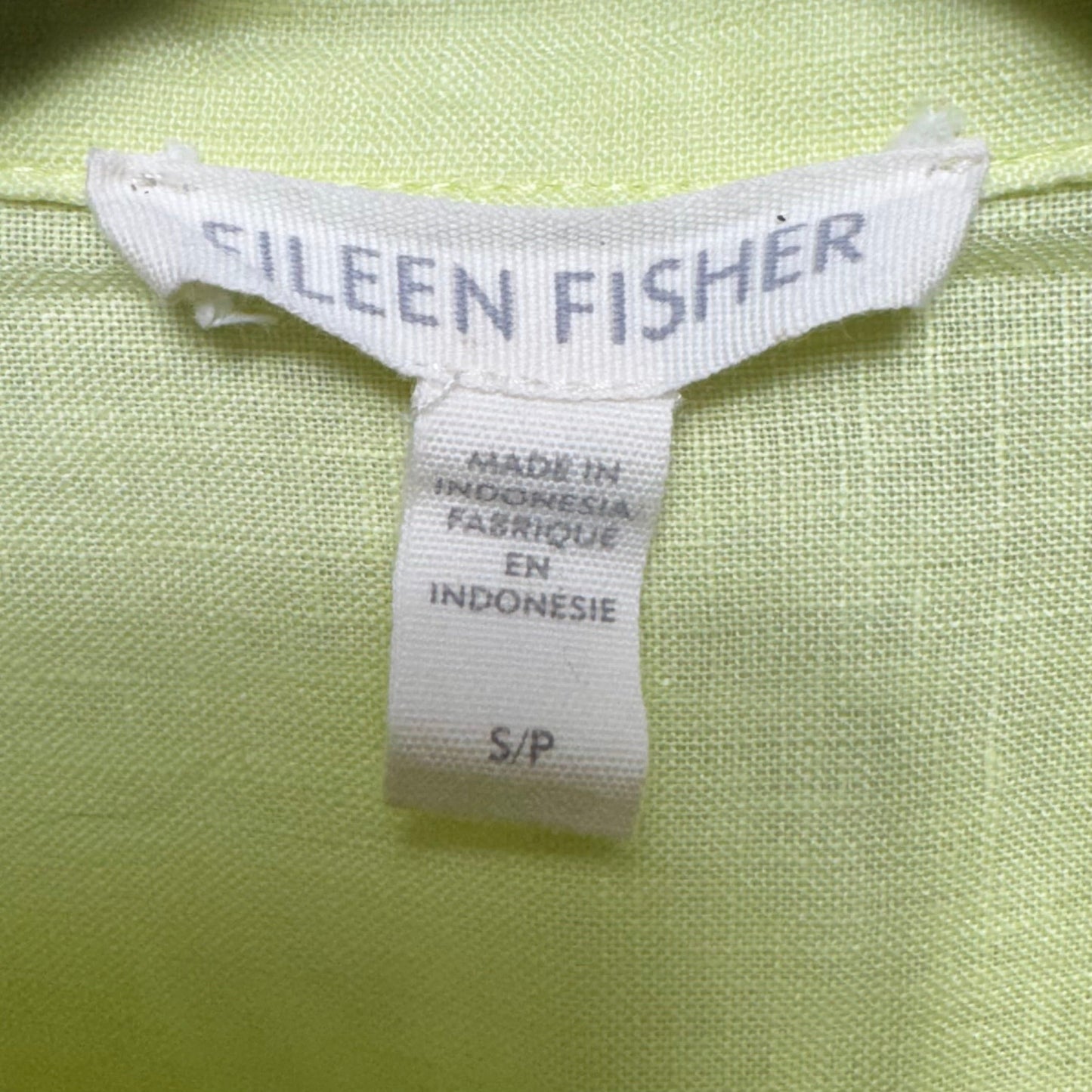 Linen-Cotton Top Short Sleeve By Eileen Fisher In Chartreuse, Size: S