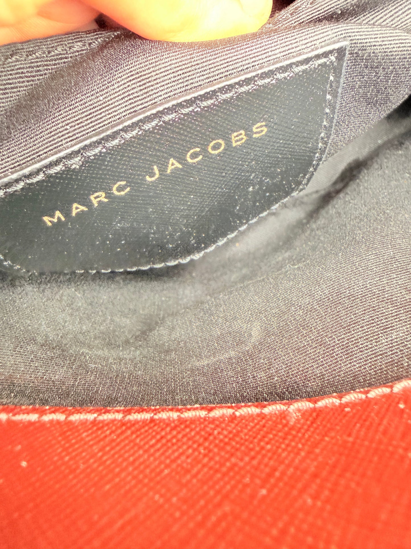 Handbag Luxury Designer By Marc Jacobs In Black & Red, Size:Medium
