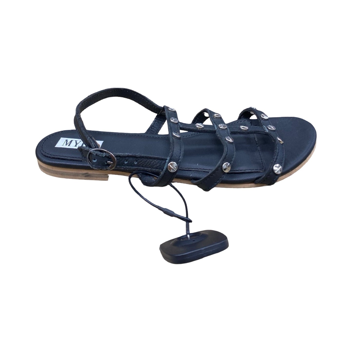 Sandals Flats By Myra In Black & Silver, Size:10