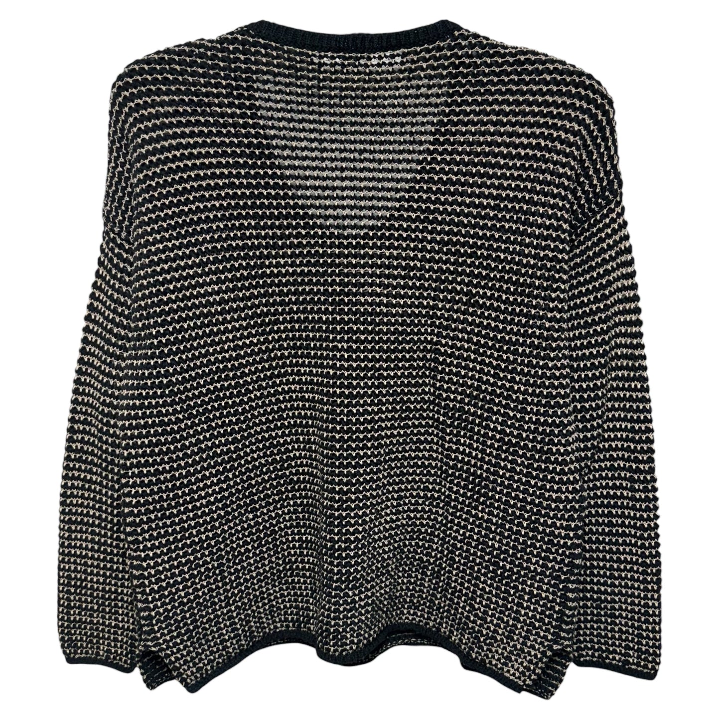 Organic Cotton Linen Blend Open Knit Sweater By Eileen Fisher In Black & Cream, Size: S