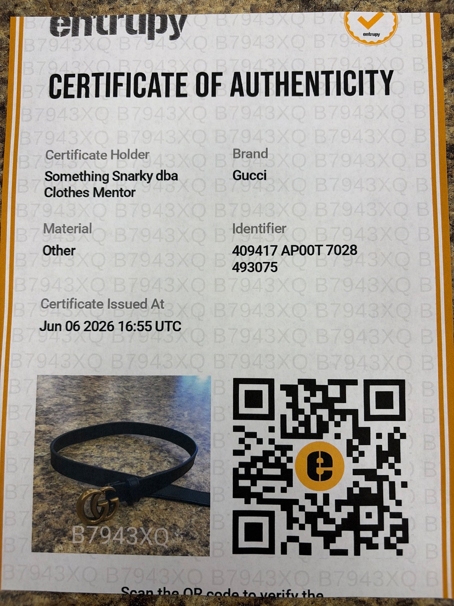 Gucci GG Marmont Thin Luxury Belt, Size XS (28/70)