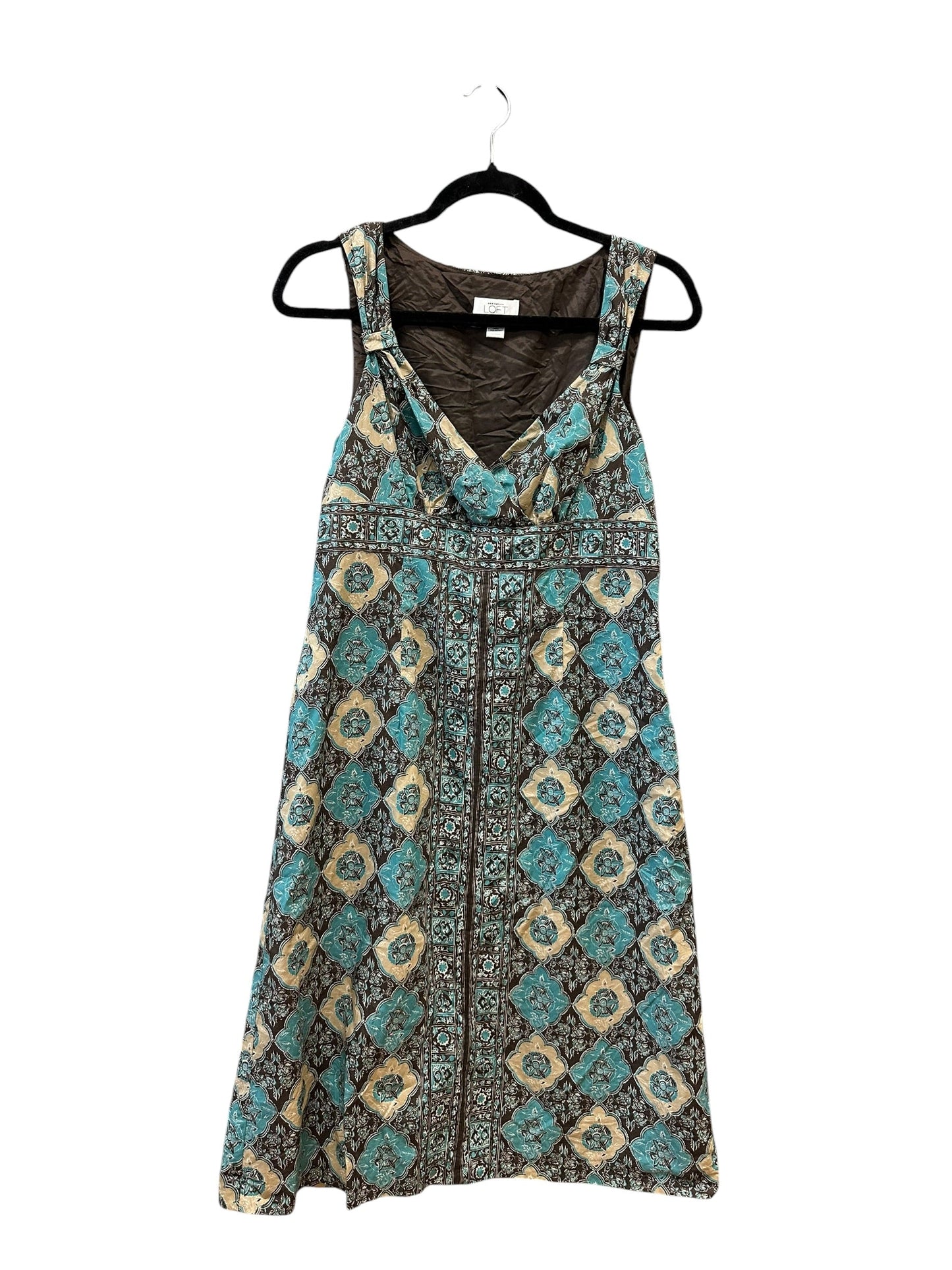 Dress Casual Midi By Loft In Blue & Brown, Size:8