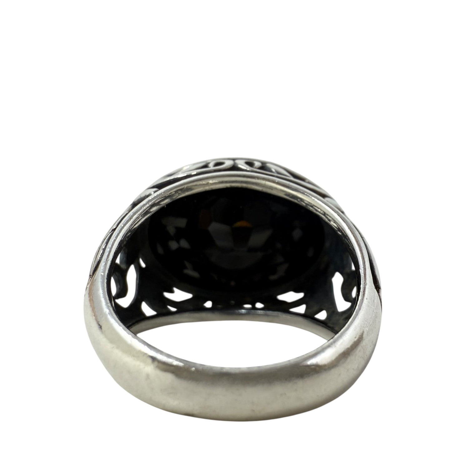 Sterling Silver, Onyx Chalcedony, Smoky Swirl Filigree Ring By Silpada, Size: 7