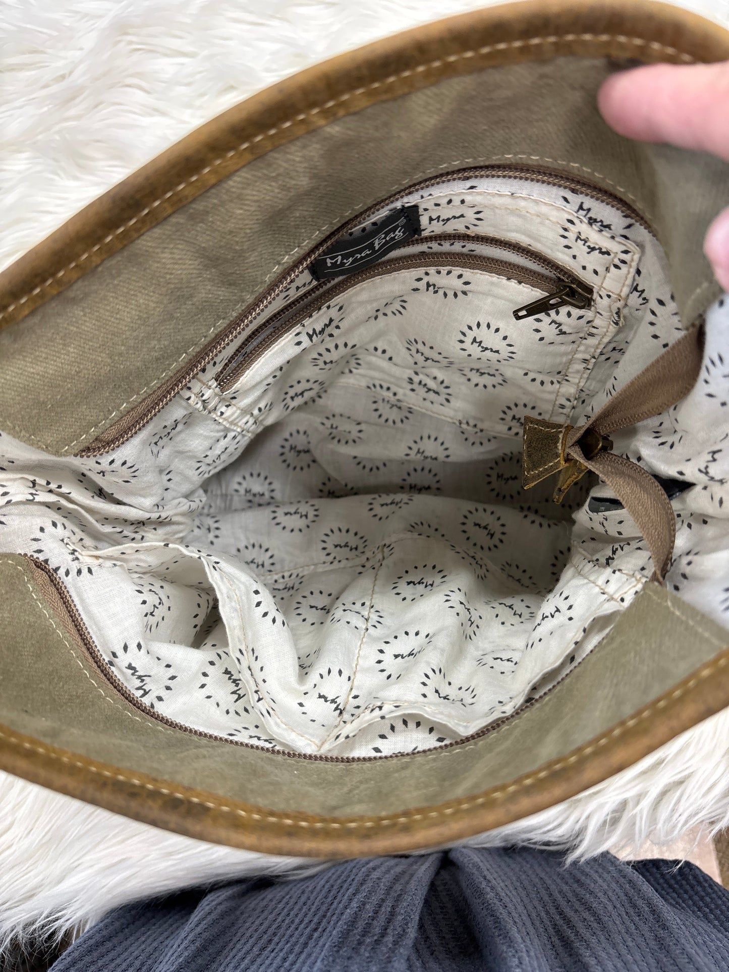 Handbag By Myra In Brown & Cream, Size:Medium