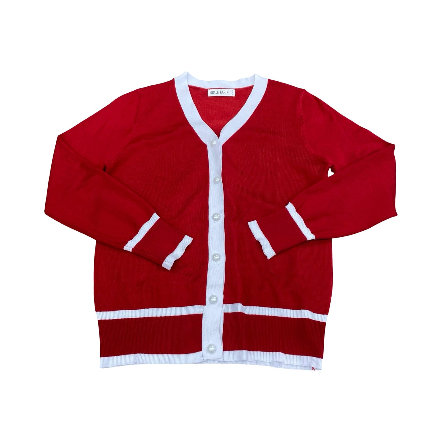 Sweater Cardigan By Grace Karin In Red & White, Size:M