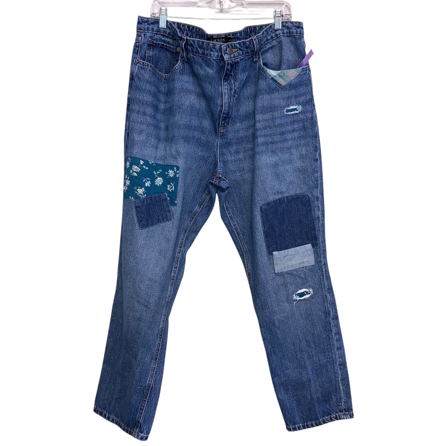 Jeans Straight By Lauren By Ralph Lauren In Blue Denim, Size:16