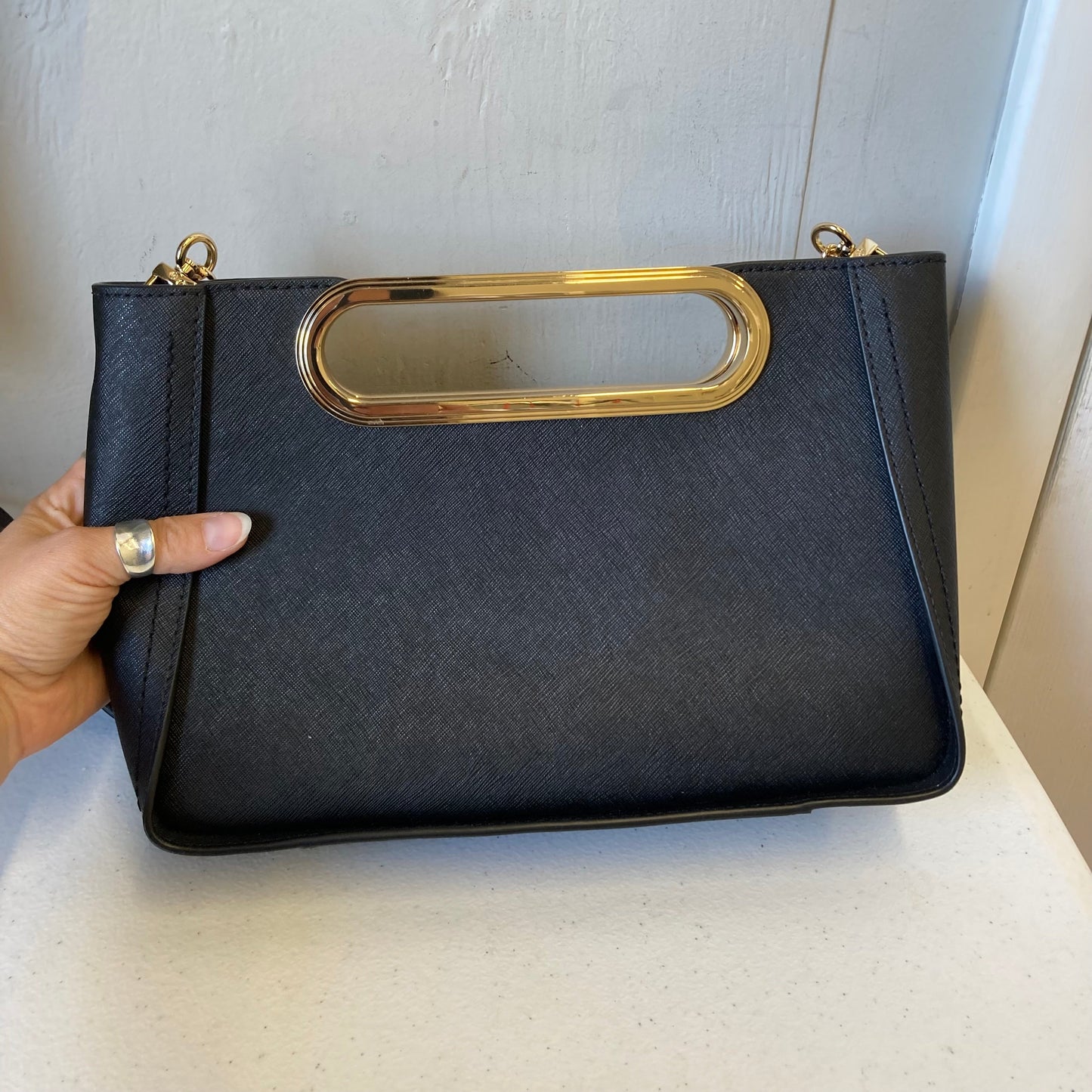 Crossbody Designer By Michael Kors In Black & Gold, Size:Medium