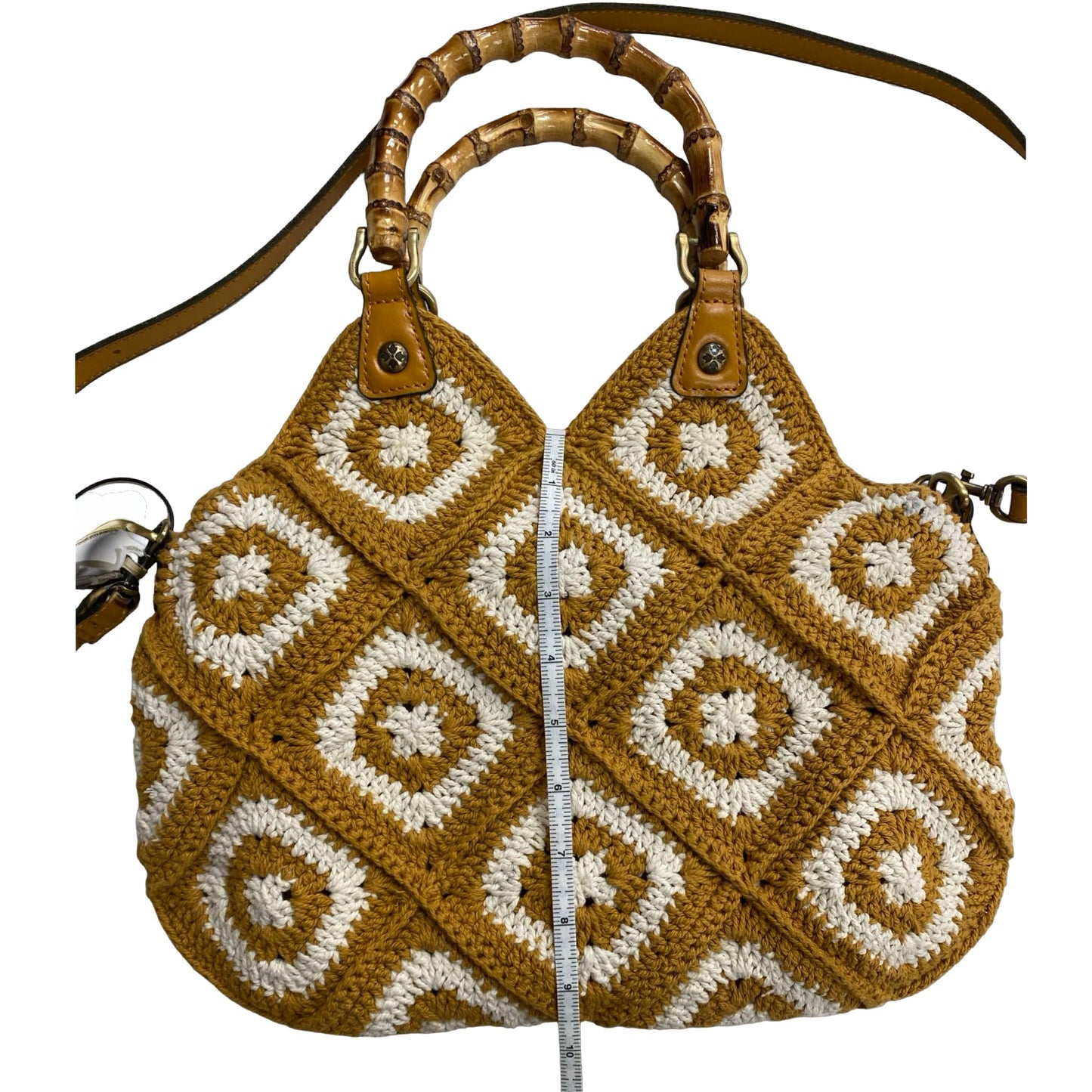 Handbag Designer By Patricia Nash In White & Yellow, Size:Medium