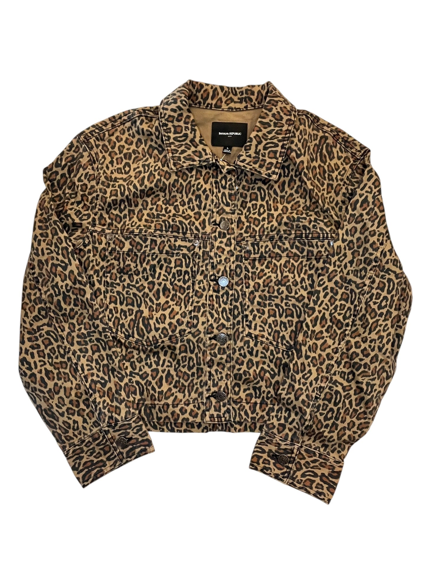 Jacket Shirt By Banana Republic In Animal Print, Size:L