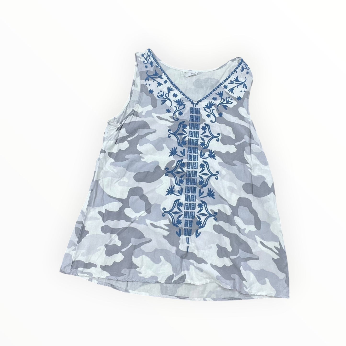 Top Sleeveless By Tribal In Grey & White, Size:S
