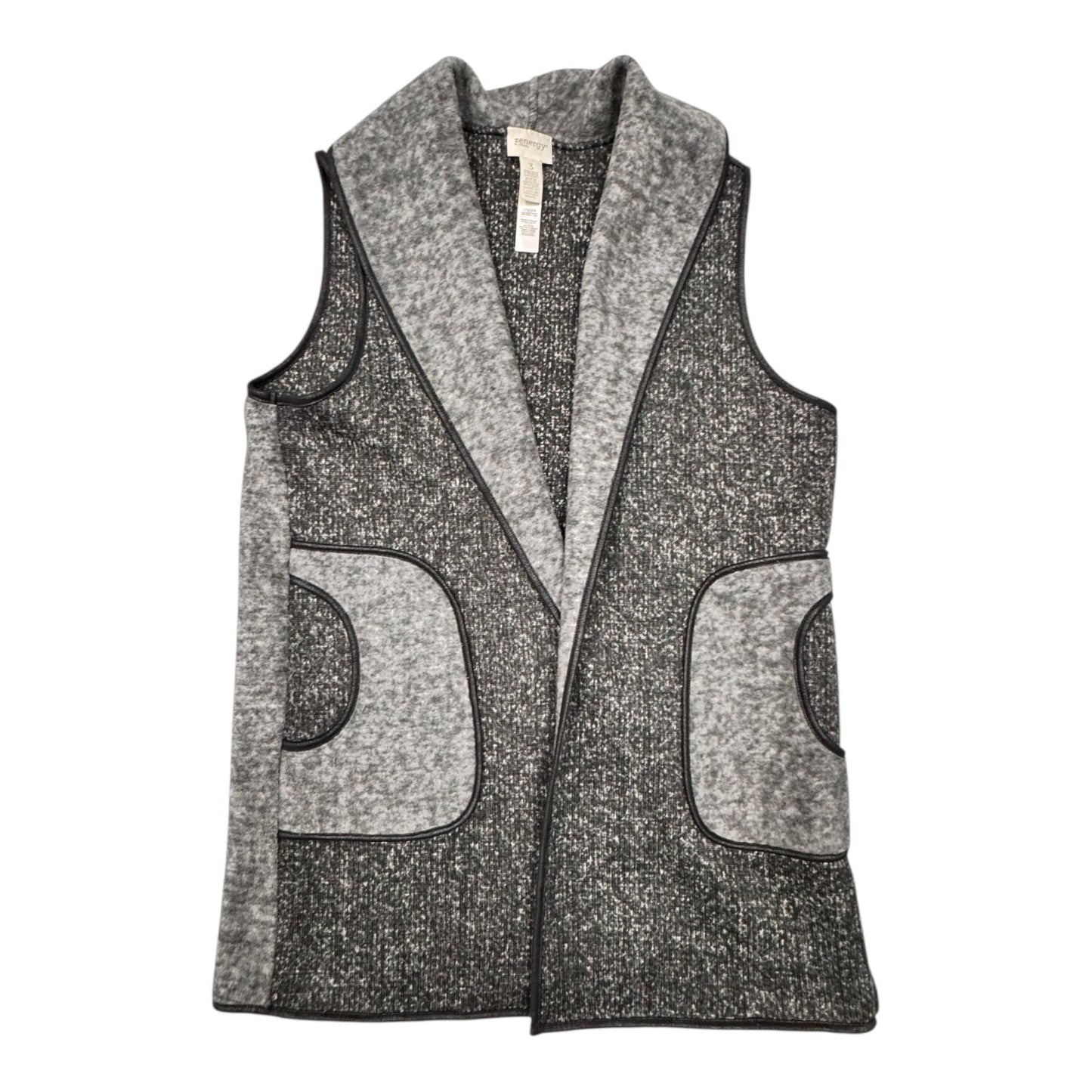 Vest Fleece By Zenergy By Chicos In Black & Grey, Size:Xl