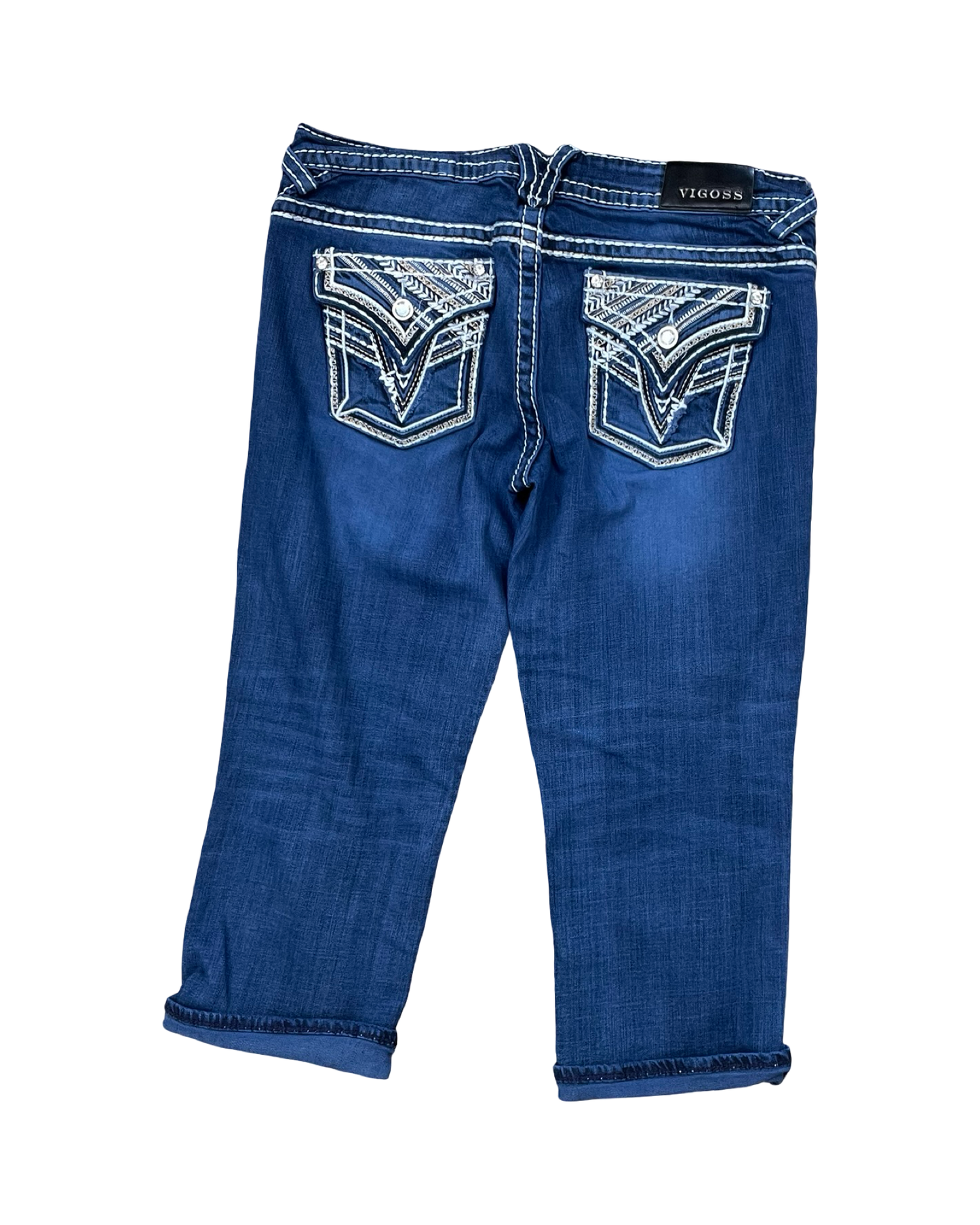 Jeans Cropped By Vigoss In Blue Denim, Size:12